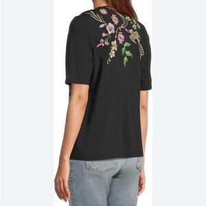 Coldwater Creek bohemian dark floral embroidered vintage black top XL Whims